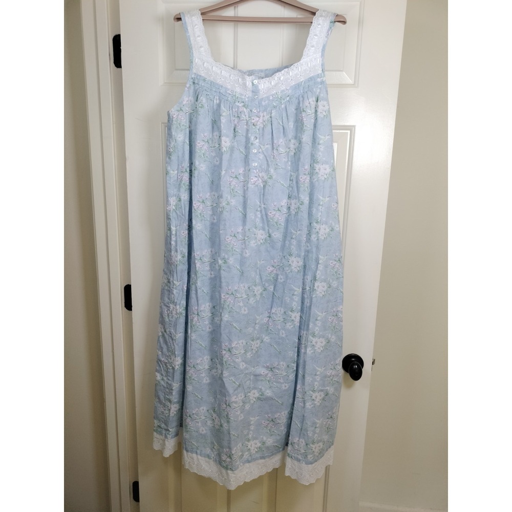 Lanz of Salzburg Robe Gown Set L Blue Hummingbird Floral 100% Cotton Eyelet Trim - Picture 13 of 16